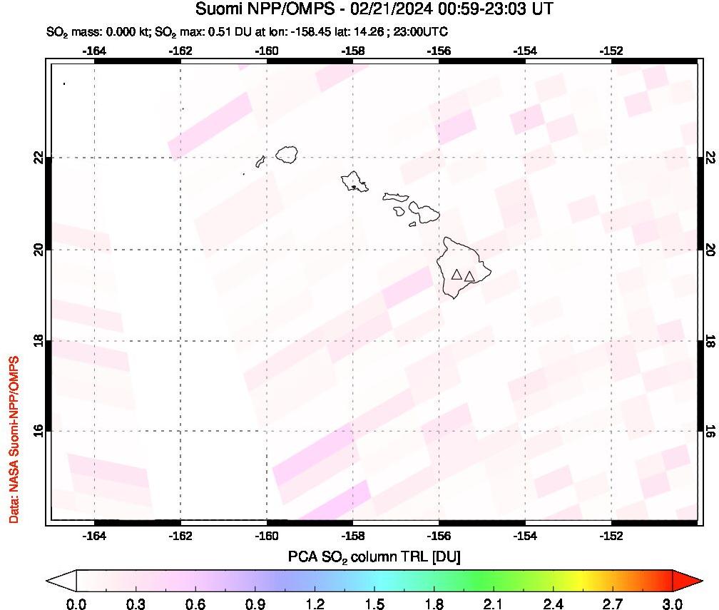 A sulfur dioxide image over Hawaii, USA on Feb 21, 2024.