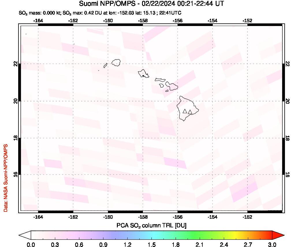 A sulfur dioxide image over Hawaii, USA on Feb 22, 2024.