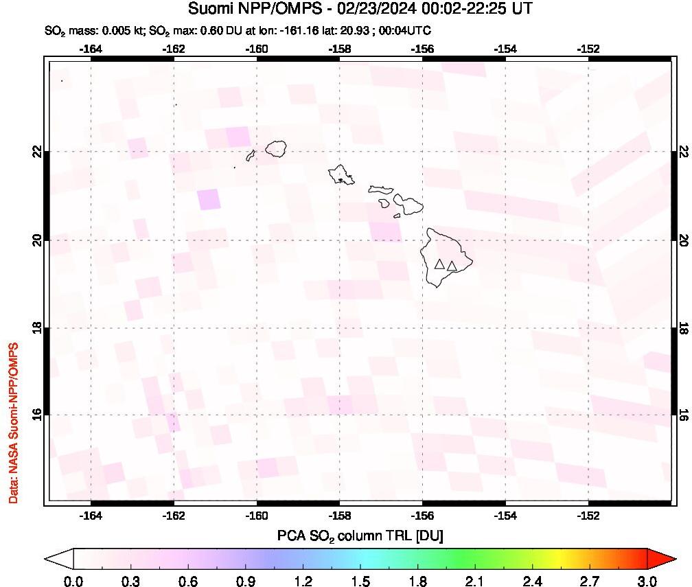 A sulfur dioxide image over Hawaii, USA on Feb 23, 2024.