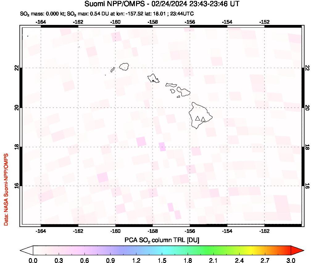 A sulfur dioxide image over Hawaii, USA on Feb 24, 2024.