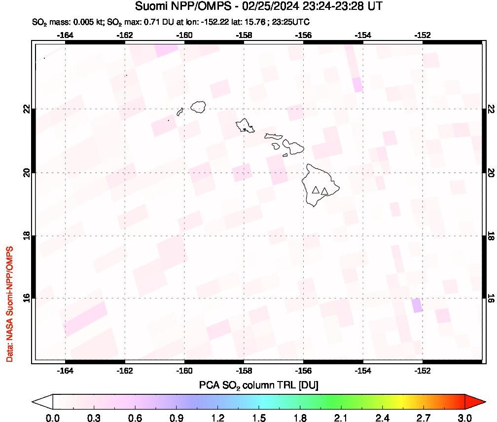 A sulfur dioxide image over Hawaii, USA on Feb 25, 2024.