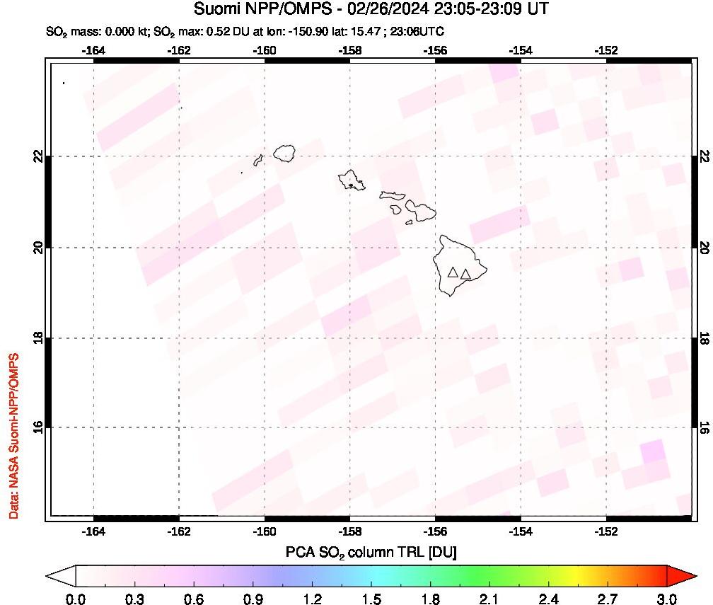 A sulfur dioxide image over Hawaii, USA on Feb 26, 2024.