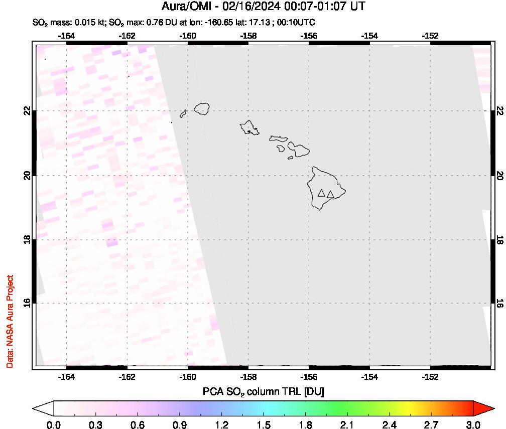A sulfur dioxide image over Hawaii, USA on Feb 16, 2024.
