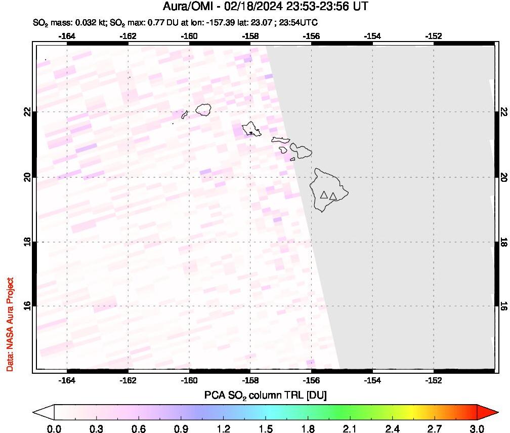 A sulfur dioxide image over Hawaii, USA on Feb 18, 2024.