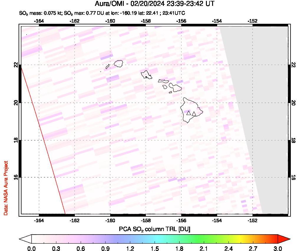 A sulfur dioxide image over Hawaii, USA on Feb 20, 2024.