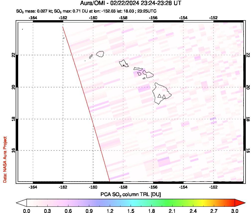 A sulfur dioxide image over Hawaii, USA on Feb 22, 2024.