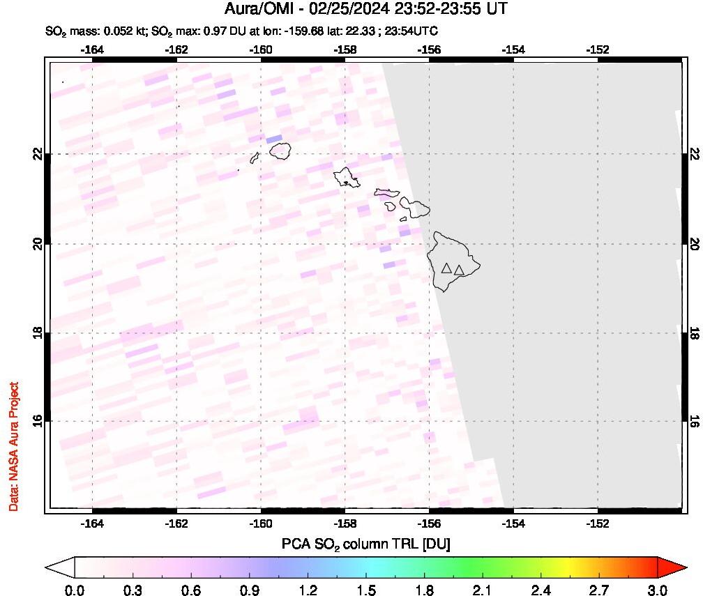 A sulfur dioxide image over Hawaii, USA on Feb 25, 2024.