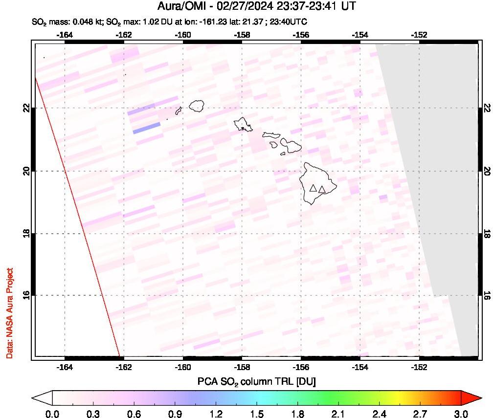 A sulfur dioxide image over Hawaii, USA on Feb 27, 2024.