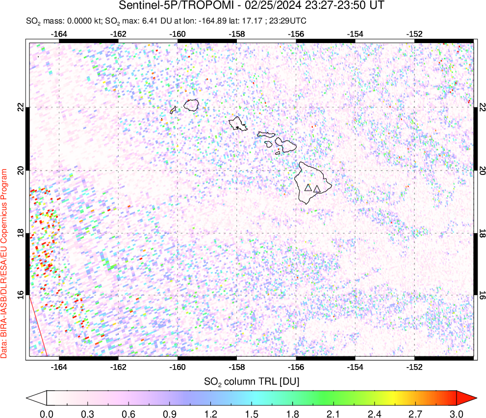 A sulfur dioxide image over Hawaii, USA on Feb 25, 2024.