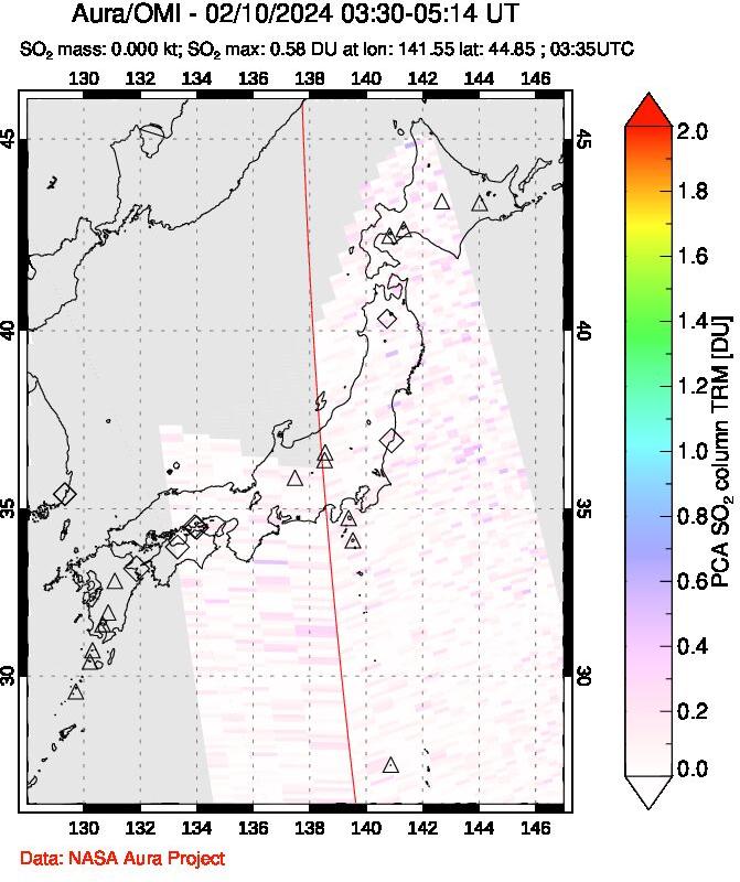 A sulfur dioxide image over Japan on Feb 10, 2024.