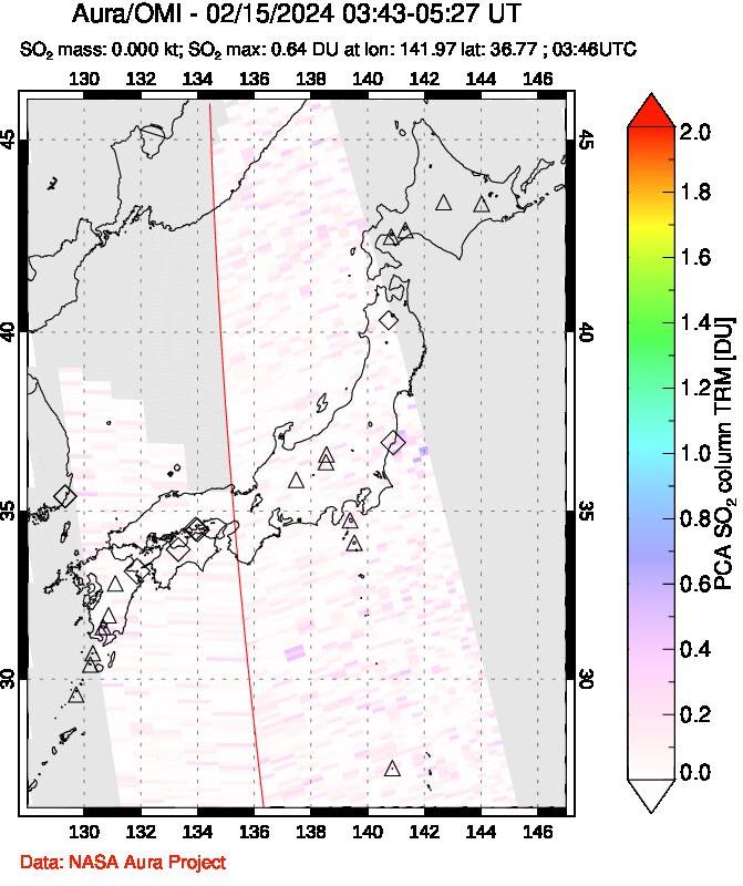 A sulfur dioxide image over Japan on Feb 15, 2024.