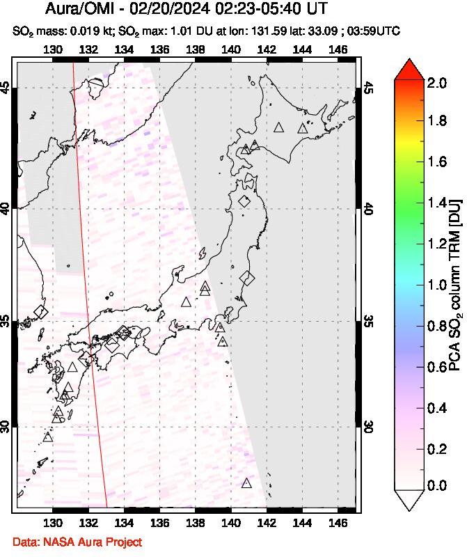 A sulfur dioxide image over Japan on Feb 20, 2024.