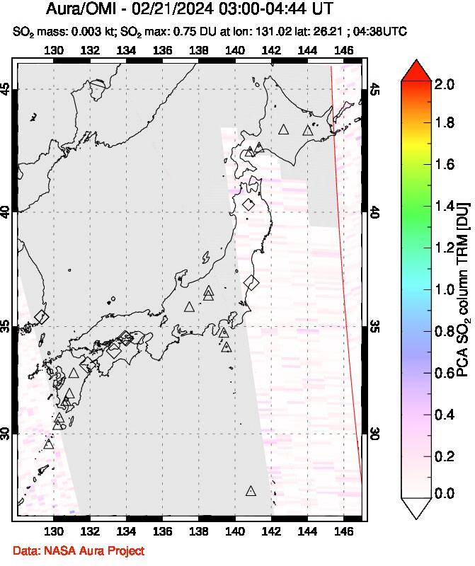 A sulfur dioxide image over Japan on Feb 21, 2024.