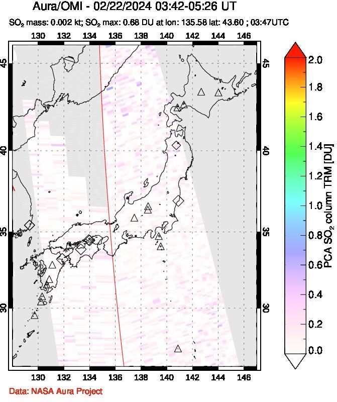 A sulfur dioxide image over Japan on Feb 22, 2024.