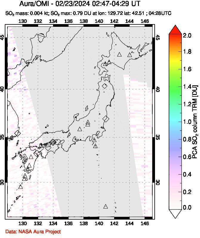 A sulfur dioxide image over Japan on Feb 23, 2024.