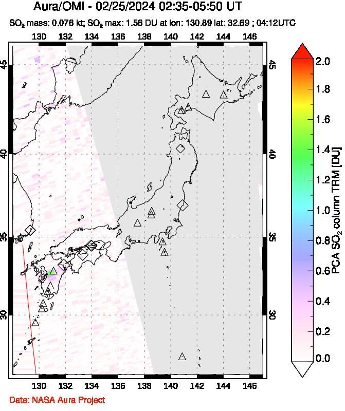 A sulfur dioxide image over Japan on Feb 25, 2024.