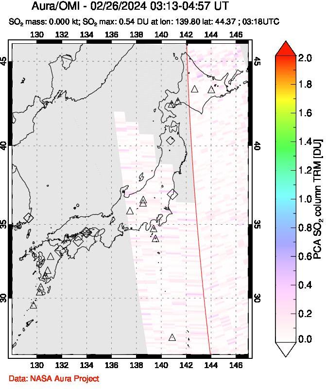 A sulfur dioxide image over Japan on Feb 26, 2024.