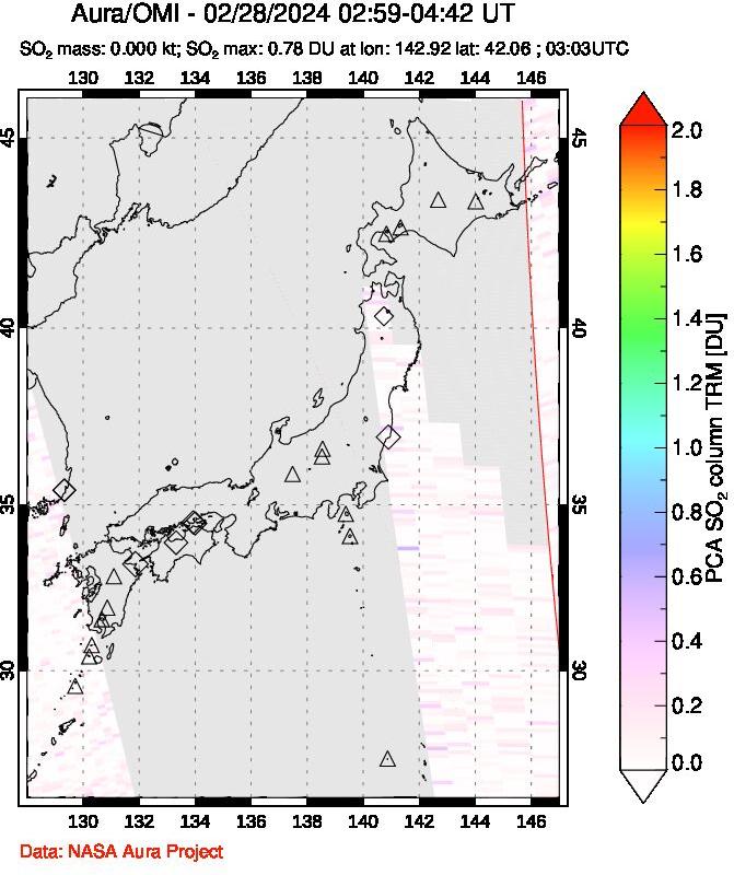 A sulfur dioxide image over Japan on Feb 28, 2024.