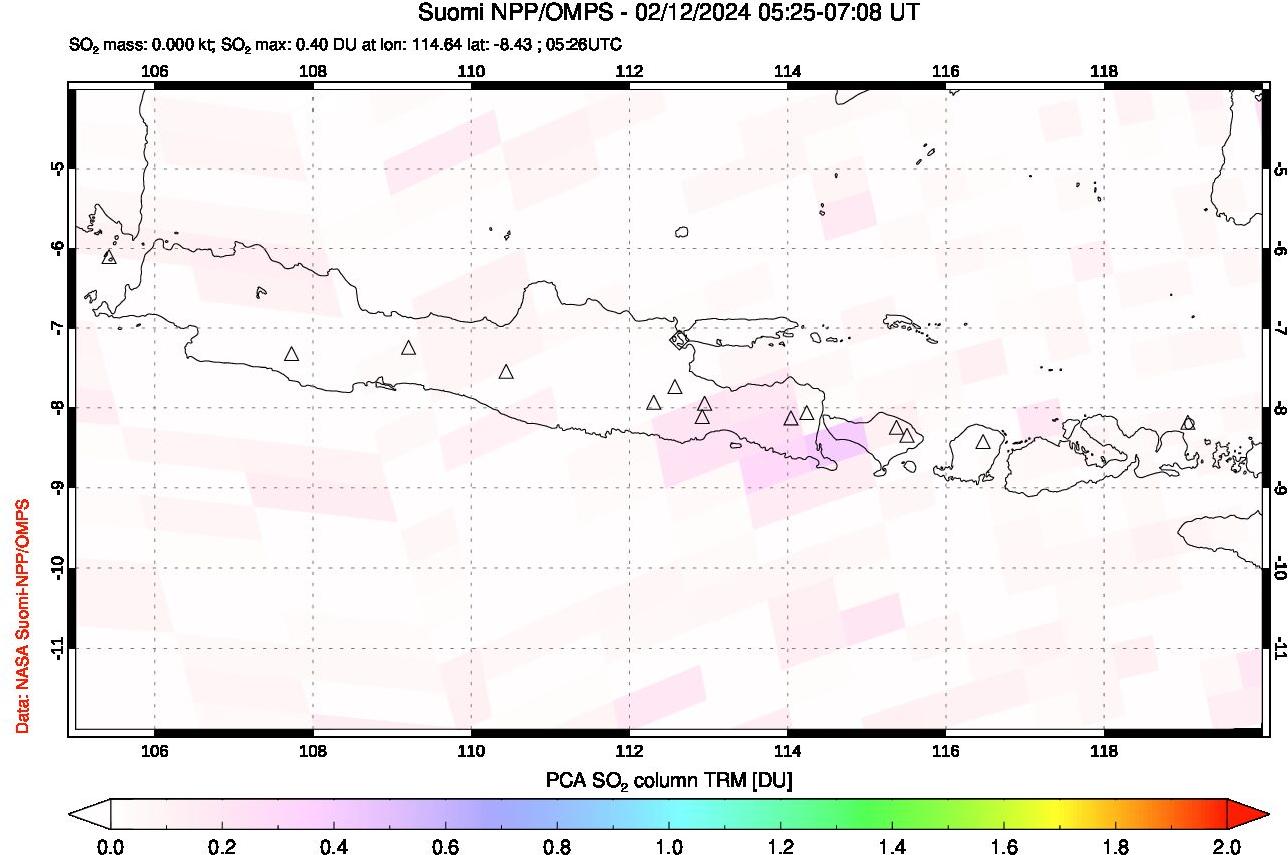 A sulfur dioxide image over Java, Indonesia on Feb 12, 2024.