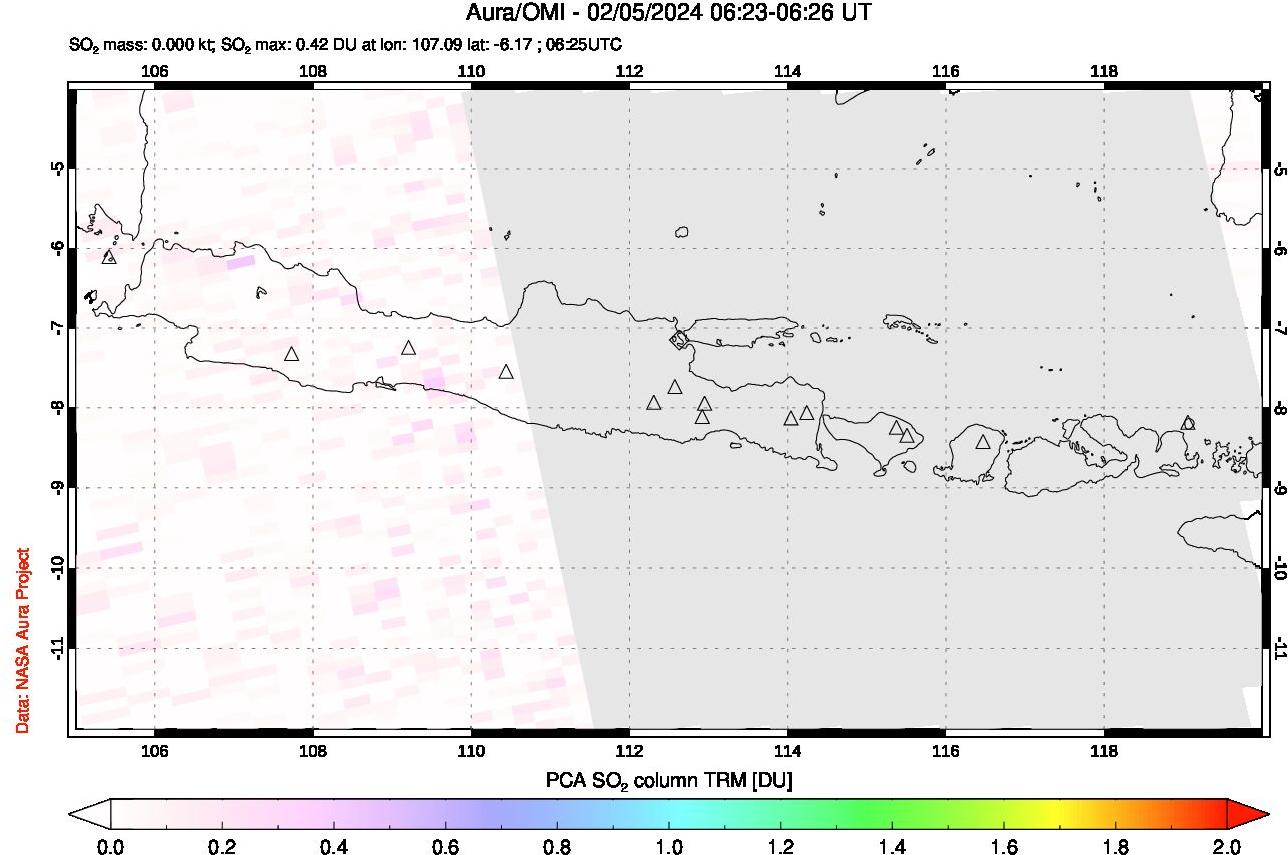 A sulfur dioxide image over Java, Indonesia on Feb 05, 2024.