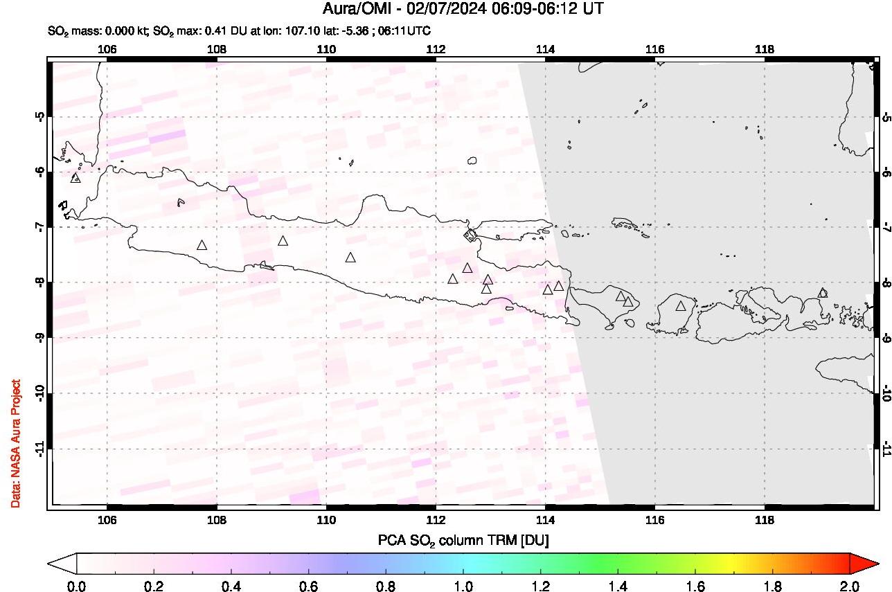 A sulfur dioxide image over Java, Indonesia on Feb 07, 2024.