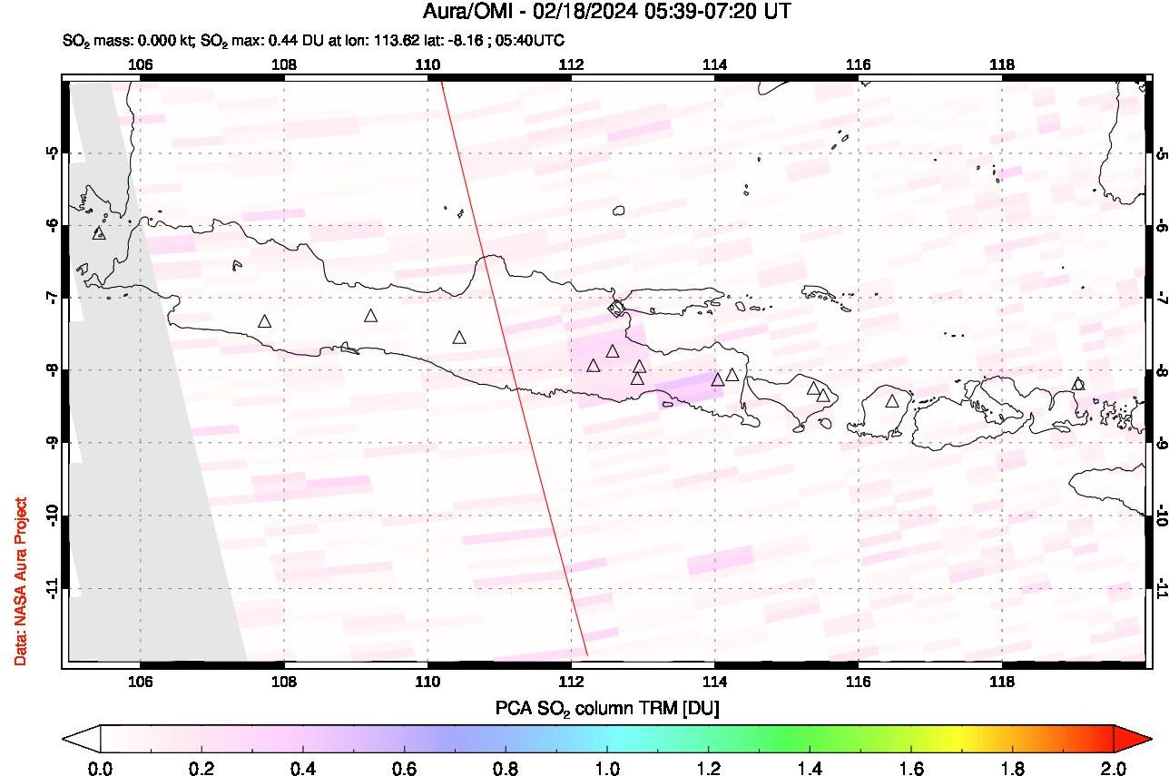 A sulfur dioxide image over Java, Indonesia on Feb 18, 2024.
