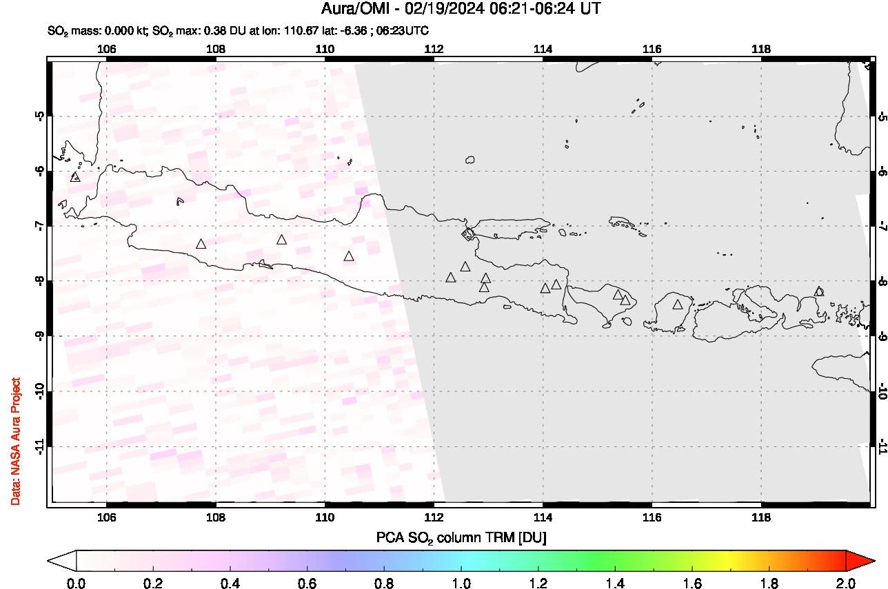 A sulfur dioxide image over Java, Indonesia on Feb 19, 2024.
