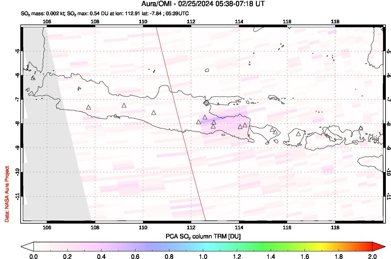 A sulfur dioxide image over Java, Indonesia on Feb 25, 2024.