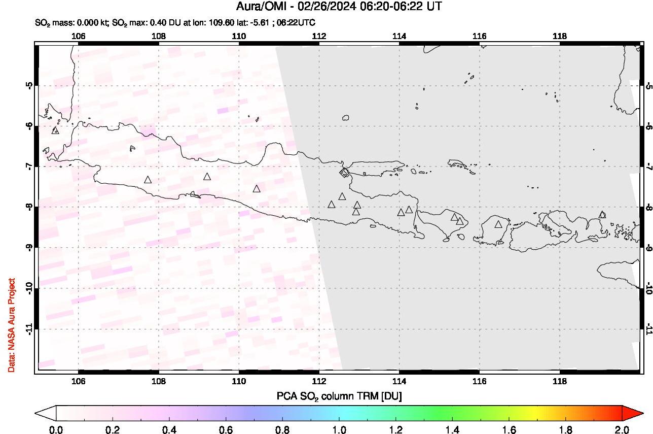A sulfur dioxide image over Java, Indonesia on Feb 26, 2024.