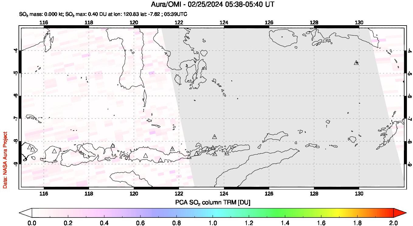 A sulfur dioxide image over Lesser Sunda Islands, Indonesia on Feb 25, 2024.