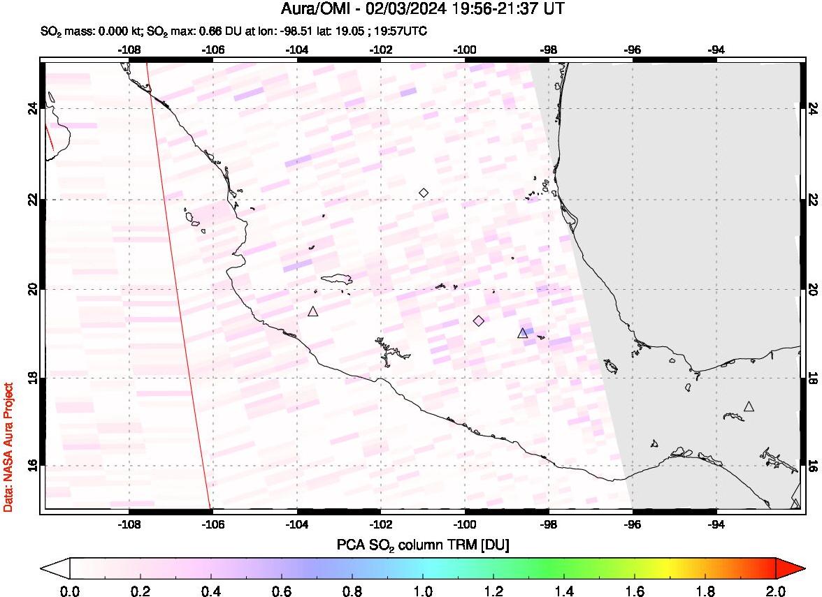 A sulfur dioxide image over Mexico on Feb 03, 2024.
