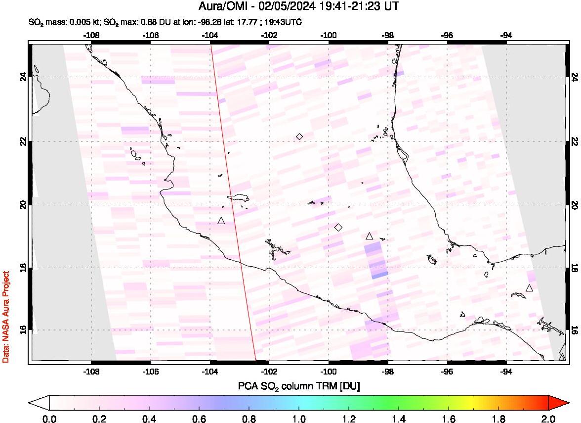 A sulfur dioxide image over Mexico on Feb 05, 2024.