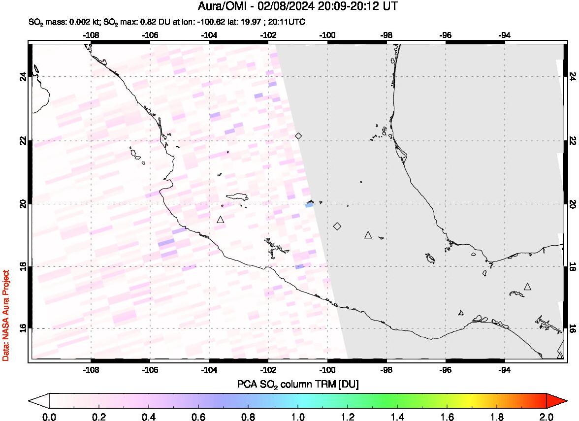 A sulfur dioxide image over Mexico on Feb 08, 2024.