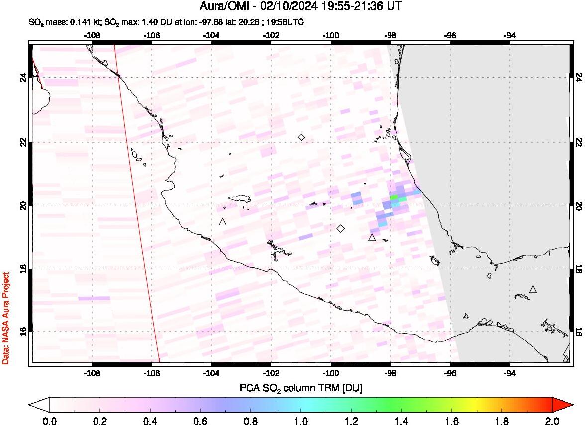 A sulfur dioxide image over Mexico on Feb 10, 2024.