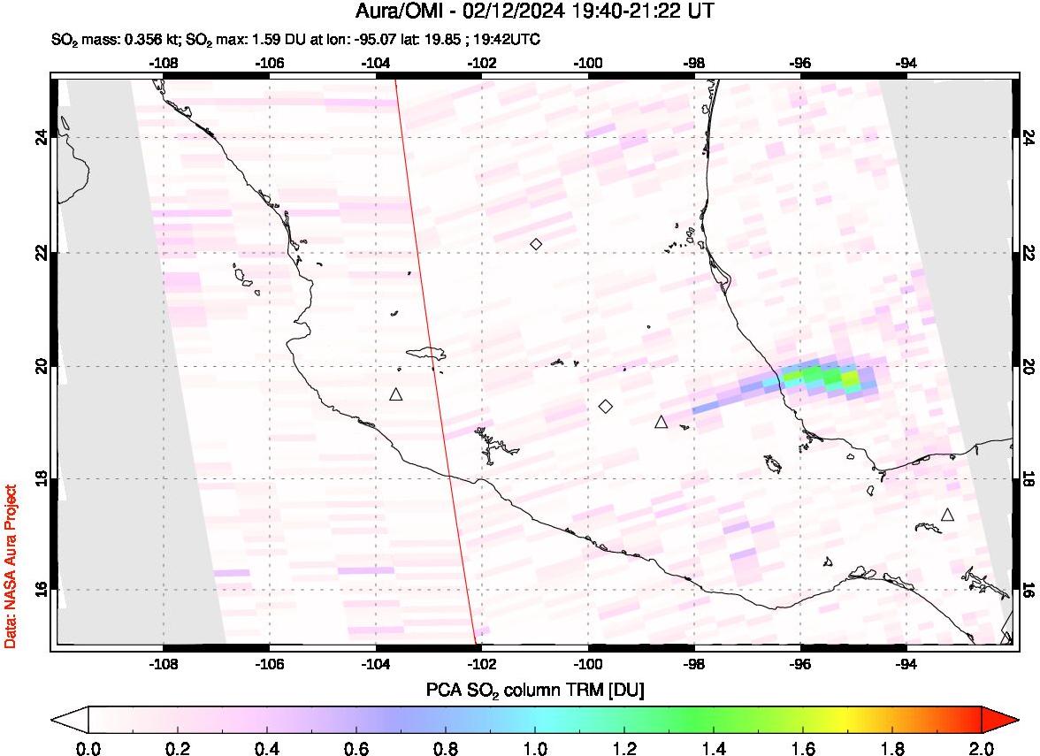 A sulfur dioxide image over Mexico on Feb 12, 2024.