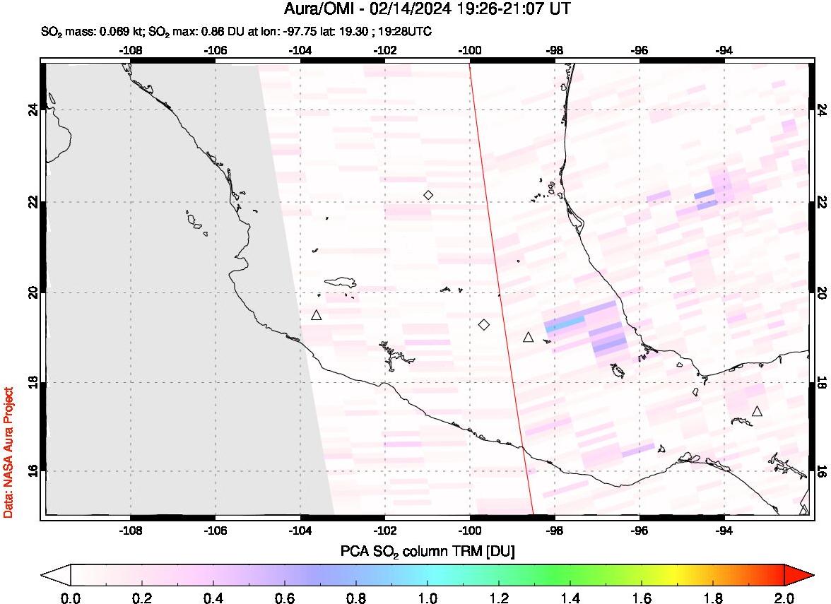 A sulfur dioxide image over Mexico on Feb 14, 2024.