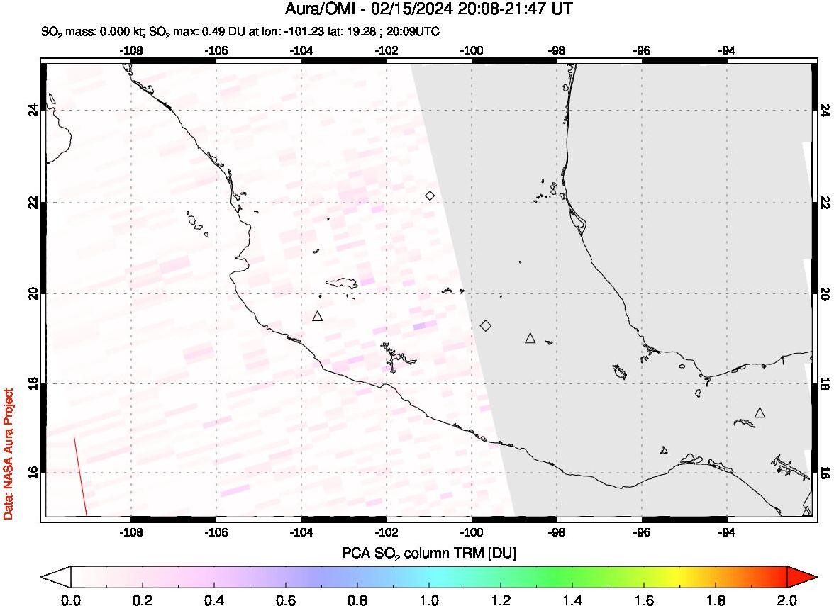 A sulfur dioxide image over Mexico on Feb 15, 2024.