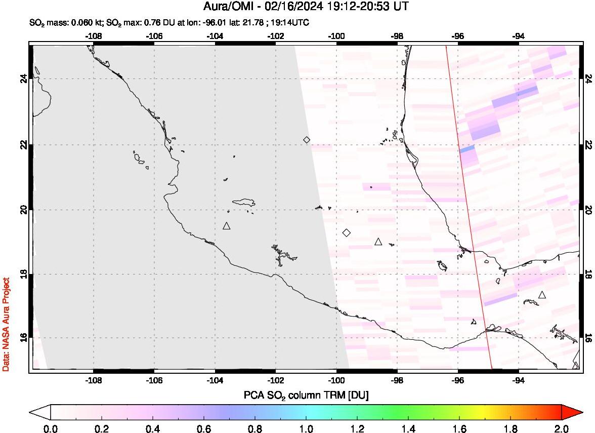 A sulfur dioxide image over Mexico on Feb 16, 2024.