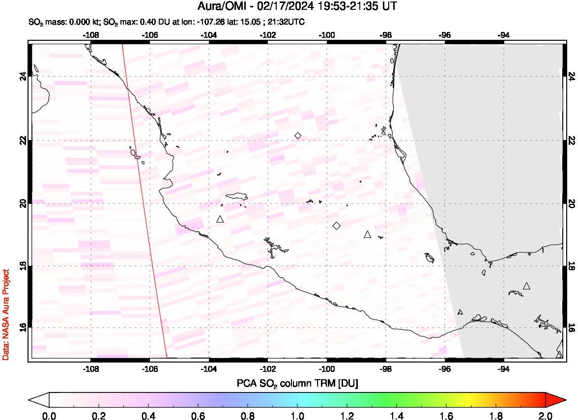 A sulfur dioxide image over Mexico on Feb 17, 2024.