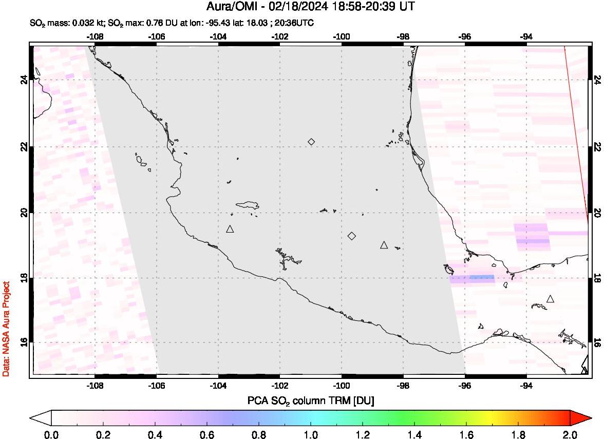 A sulfur dioxide image over Mexico on Feb 18, 2024.