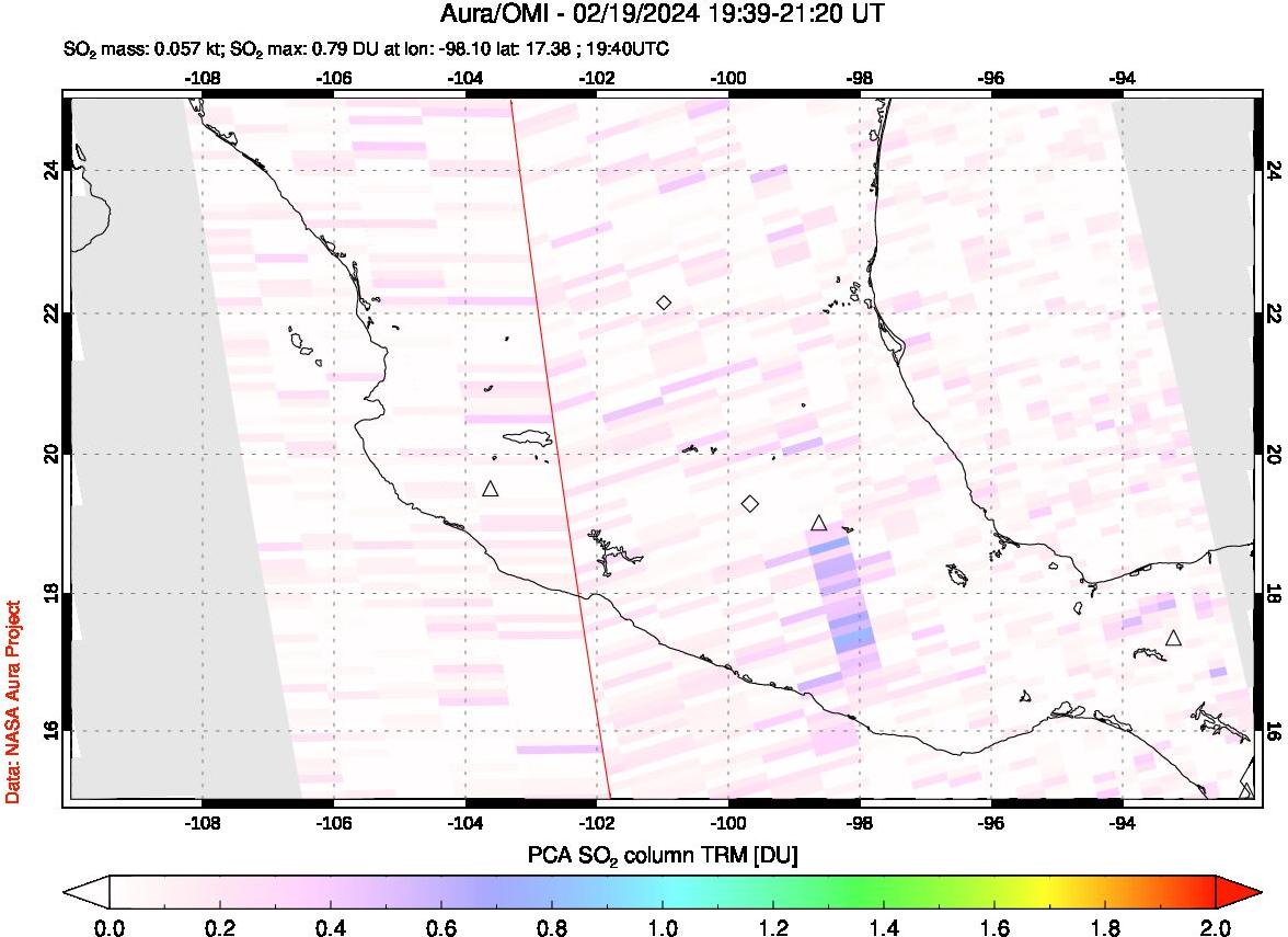 A sulfur dioxide image over Mexico on Feb 19, 2024.