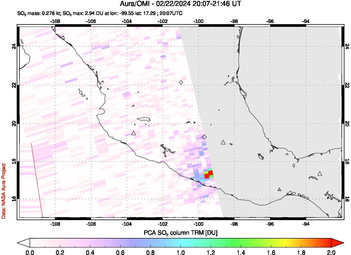 A sulfur dioxide image over Mexico on Feb 22, 2024.