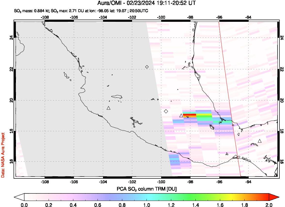 A sulfur dioxide image over Mexico on Feb 23, 2024.