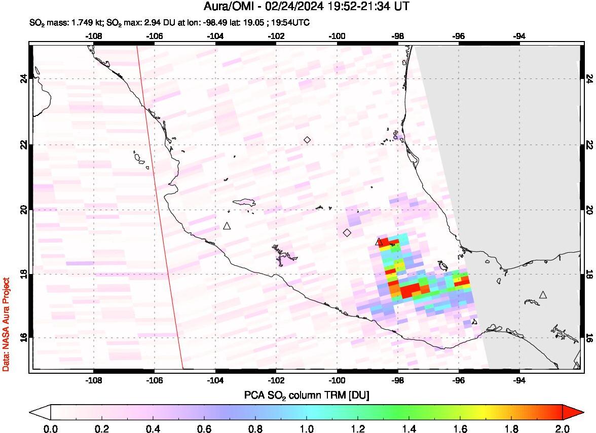 A sulfur dioxide image over Mexico on Feb 24, 2024.