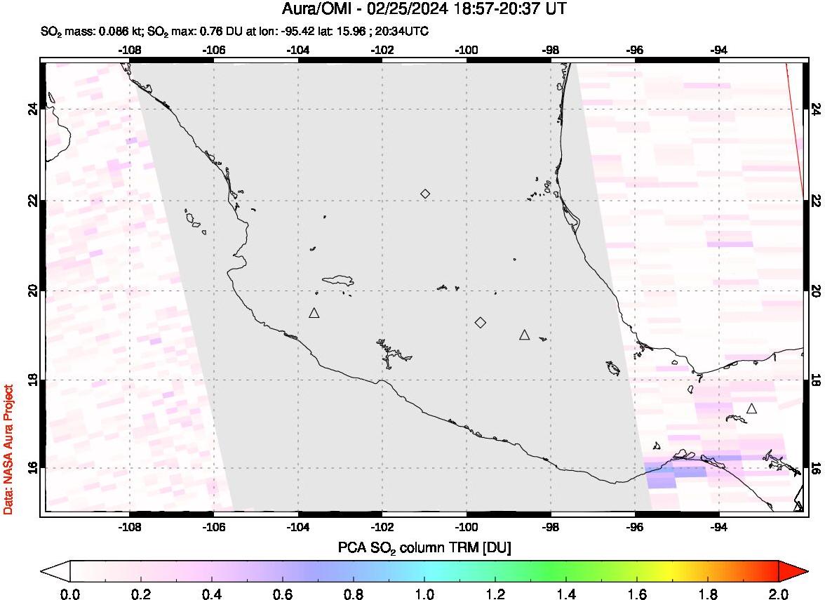 A sulfur dioxide image over Mexico on Feb 25, 2024.