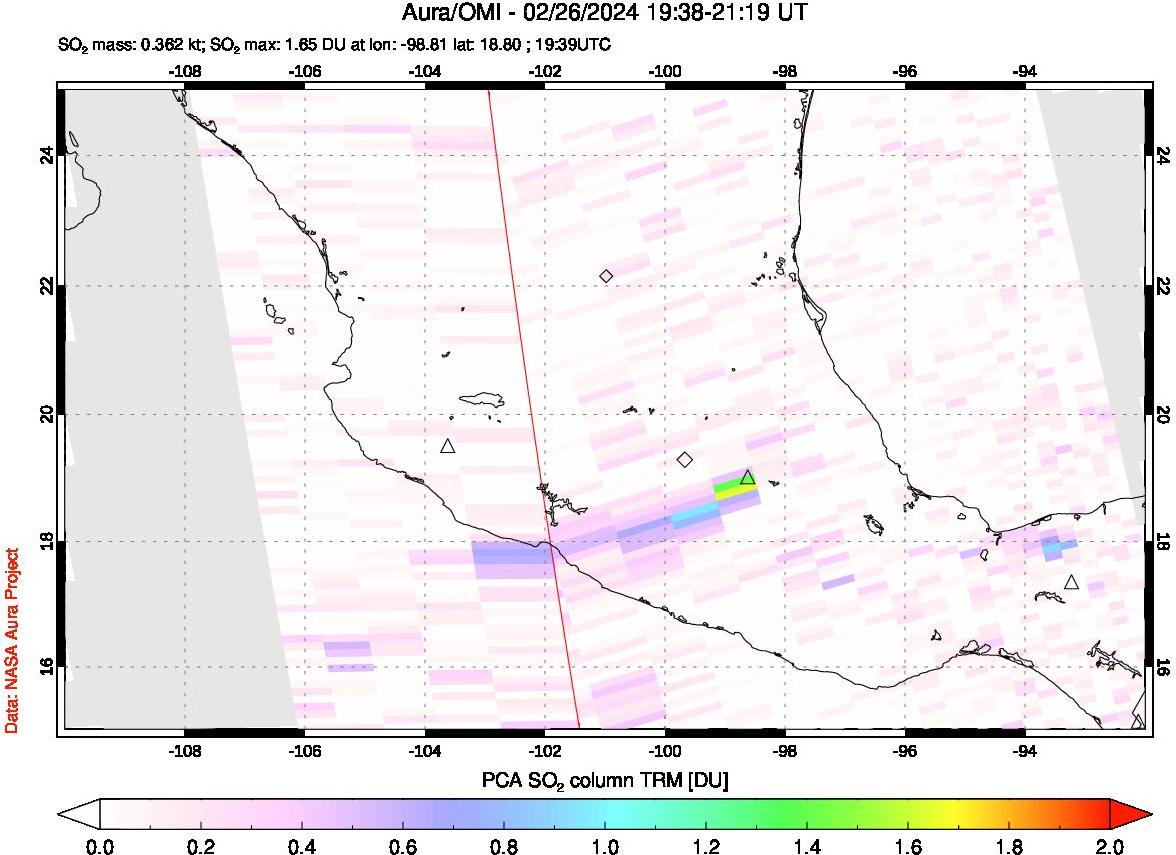 A sulfur dioxide image over Mexico on Feb 26, 2024.