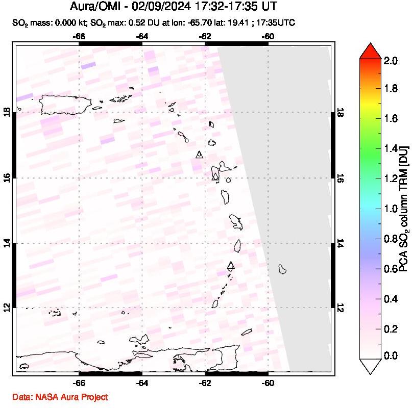 A sulfur dioxide image over Montserrat, West Indies on Feb 09, 2024.