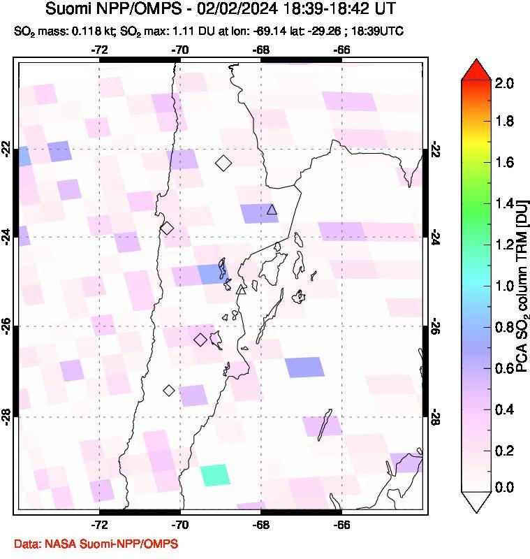 A sulfur dioxide image over Northern Chile on Feb 02, 2024.