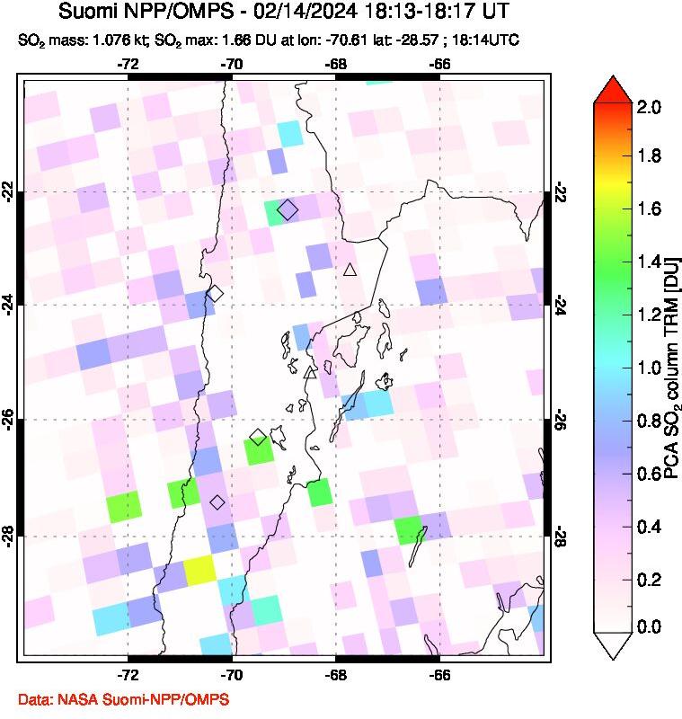 A sulfur dioxide image over Northern Chile on Feb 14, 2024.