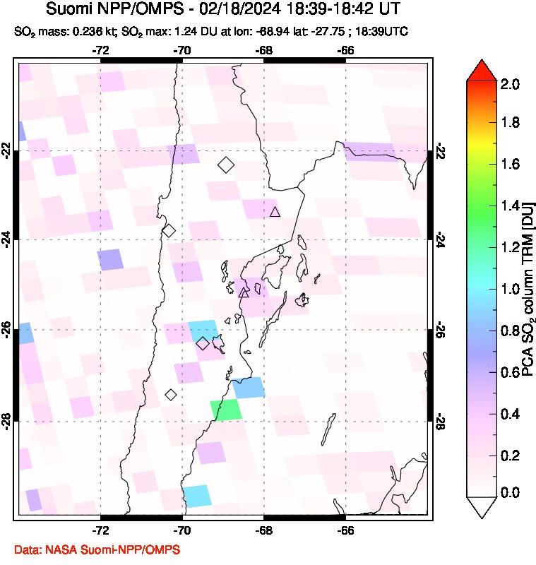 A sulfur dioxide image over Northern Chile on Feb 18, 2024.